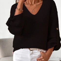 Kadın Uzun Kollu V Yakalı Düğmeli Triko Bluz , 29141