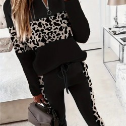 Kadın Uzun Kollu Fermuarlı Karışık Desenli Viskon Iki Iplik Bluz Ve Pantolon Ikili Takım , 29134