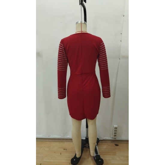 Kadın Uzun Kollu V Yakalı Taşlı Mini Ithal Krep Elbise , 29151 Kadın Uzun Kollu V Yakalı Taşlı Mini Ithal Krep Elbise , 29151