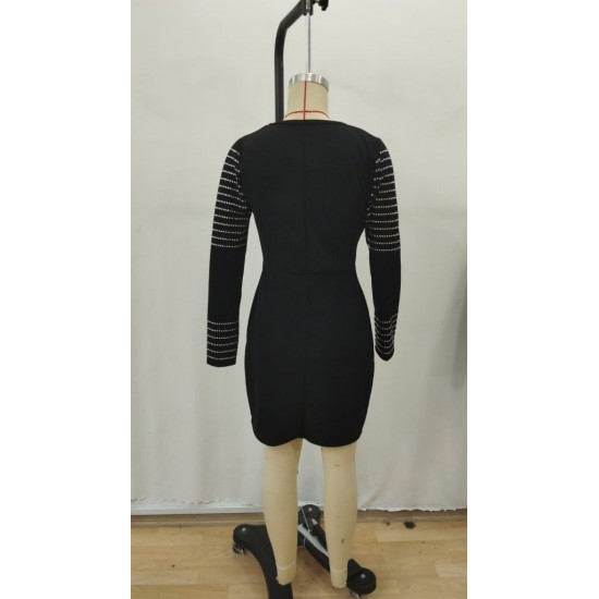 Kadın Uzun Kollu V Yakalı Taşlı Mini Ithal Krep Elbise , 29150 Kadın Uzun Kollu V Yakalı Taşlı Mini Ithal Krep Elbise , 29150