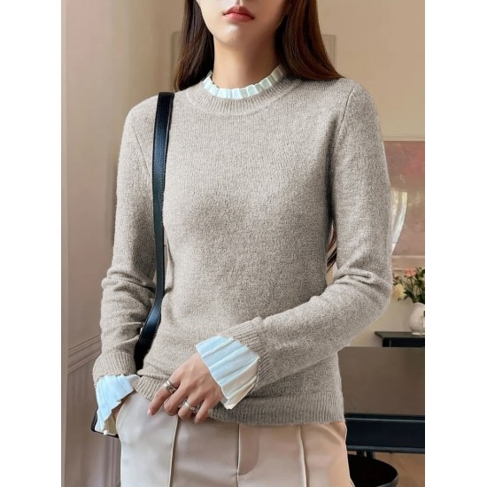 Kadın Uzun Kollu Fırfırlı Yakalı Triko Krem Bluz , 29145 Kadın Uzun Kollu Fırfırlı Yakalı Triko Krem Bluz , 29145