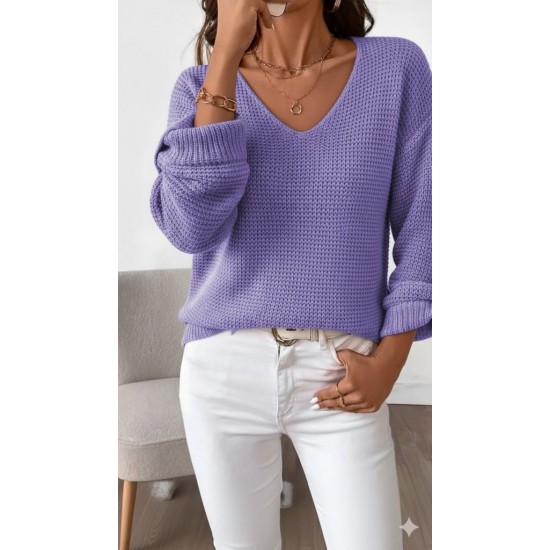 Kadın Uzun Kollu V Yakalı Düğmeli Triko Bluz , 29143