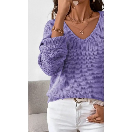 Kadın Uzun Kollu V Yakalı Düğmeli Triko Bluz , 29143