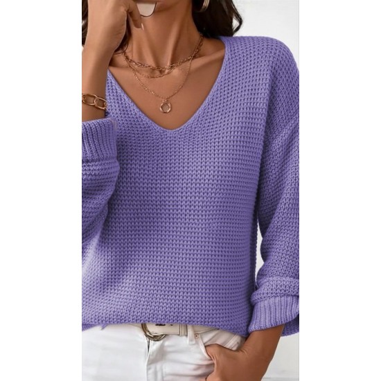 Kadın Uzun Kollu V Yakalı Düğmeli Triko Bluz , 29143