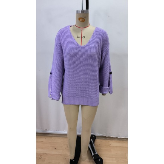 Kadın Uzun Kollu V Yakalı Düğmeli Triko Bluz , 29143