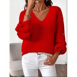 Kadın Uzun Kollu V Yakalı Düğmeli Triko Bluz , 29142
