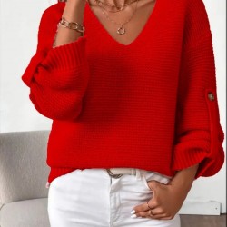 Kadın Uzun Kollu V Yakalı Düğmeli Triko Bluz , 29142