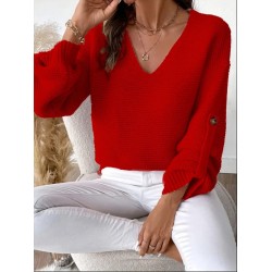Kadın Uzun Kollu V Yakalı Düğmeli Triko Bluz , 29142