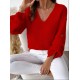 Kadın Uzun Kollu V Yakalı Düğmeli Triko Bluz , 29142