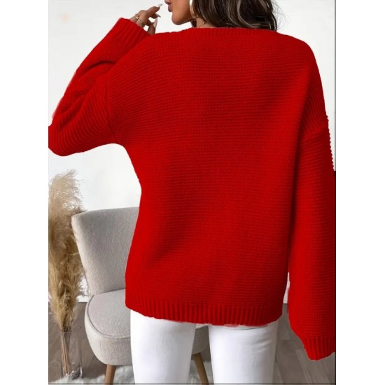 Kadın Uzun Kollu V Yakalı Düğmeli Triko Bluz , 29142