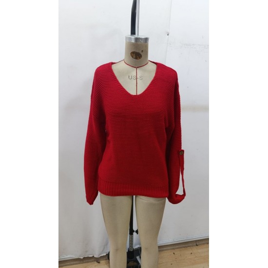 Kadın Uzun Kollu V Yakalı Düğmeli Triko Bluz , 29142