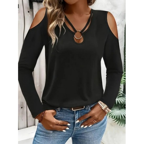 Kadın Omuzlardan Açık Uzun Kollu Yakadan Halka şerit Detaylı Viskon Bluz , 29167 Kadın Omuzlardan Açık Uzun Kollu Yakadan Halka şerit Detaylı Viskon Bluz , 29167