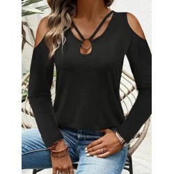 Kadın Omuzlardan Açık Uzun Kollu Yakadan Halka şerit Detaylı Viskon Bluz , 29167 Kadın Omuzlardan Açık Uzun Kollu Yakadan Halka şerit Detaylı Viskon Bluz , 29167