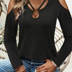 Kadın Omuzlardan Açık Uzun Kollu Yakadan Halka şerit Detaylı Viskon Bluz , 29167 Kadın Omuzlardan Açık Uzun Kollu Yakadan Halka şerit Detaylı Viskon Bluz , 29167