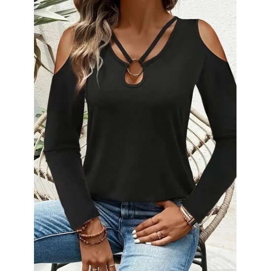 Kadın Omuzlardan Açık Uzun Kollu Yakadan Halka şerit Detaylı Viskon Bluz , 29167 Kadın Omuzlardan Açık Uzun Kollu Yakadan Halka şerit Detaylı Viskon Bluz , 29167