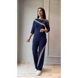 Kadın Uzun Kollu Truvakar Kol Tek Omuz çapraz şerit Detaylı Ribanalı Viskon Iki Iplik Bluz Ve Pantolon Ikili Takım , 29199