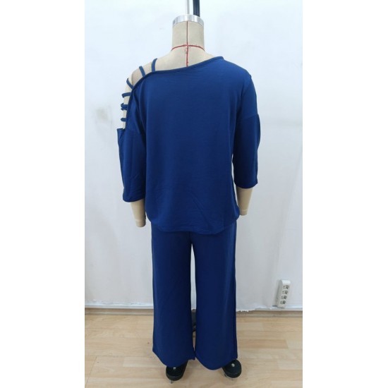 Kadın Uzun Kollu Truvakar Kol Tek Omuz çapraz şerit Detaylı Ribanalı Viskon Iki Iplik Bluz Ve Pantolon Ikili Takım , 29199