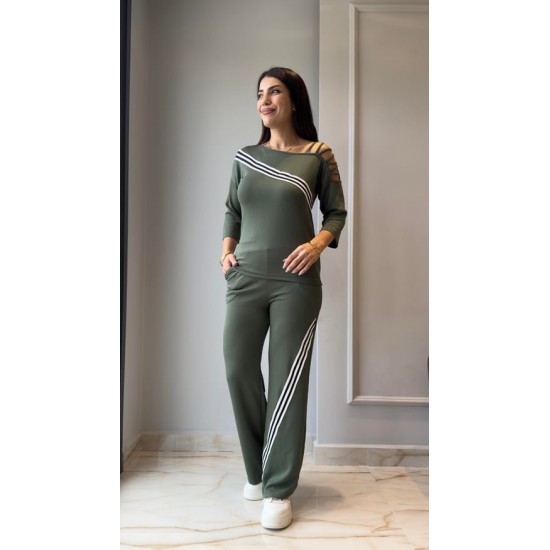 Kadın Uzun Kollu Truvakar Kol Tek Omuz çapraz şerit Detaylı Ribanalı Viskon Iki Iplik Bluz Ve Pantolon Ikili Takım , 29198 Kadın Uzun Kollu Truvakar Kol Tek Omuz çapraz şerit Detaylı Ribanalı Viskon Iki Iplik Bluz Ve Pantolon Ikili Takım , 29198