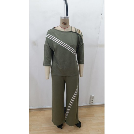 Kadın Uzun Kollu Truvakar Kol Tek Omuz çapraz şerit Detaylı Ribanalı Viskon Iki Iplik Bluz Ve Pantolon Ikili Takım , 29198 Kadın Uzun Kollu Truvakar Kol Tek Omuz çapraz şerit Detaylı Ribanalı Viskon Iki Iplik Bluz Ve Pantolon Ikili Takım , 29198