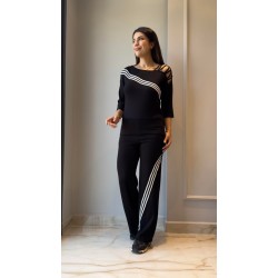 Kadın Uzun Kollu Truvakar Kol Tek Omuz çapraz şerit Detaylı Ribanalı Viskon Iki Iplik Bluz Ve Pantolon Ikili Takım , 29197