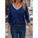 Kadın Uzun Kollu V Yakalı Viskon Iki Iplik Bluz , 29195