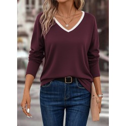 Kadın Uzun Kollu V Yakalı Viskon Iki Iplik Bluz , 29194