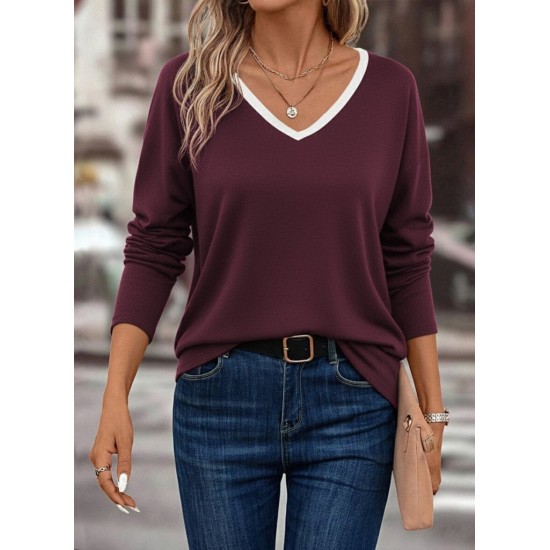 Kadın Uzun Kollu V Yakalı Viskon Iki Iplik Bluz , 29194