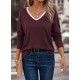 Kadın Uzun Kollu V Yakalı Viskon Iki Iplik Bluz , 29194