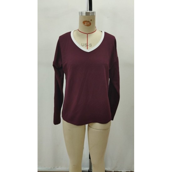 Kadın Uzun Kollu V Yakalı Viskon Iki Iplik Bluz , 29194