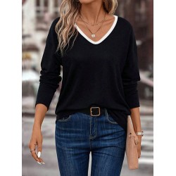 Kadın Uzun Kollu V Yakalı Viskon Iki Iplik Bluz , 29193