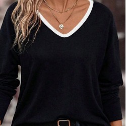 Kadın Uzun Kollu V Yakalı Viskon Iki Iplik Bluz , 29193