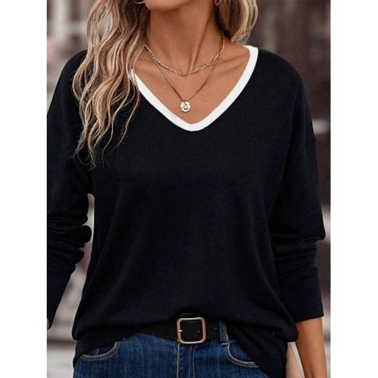 Kadın Uzun Kollu V Yakalı Viskon Iki Iplik Bluz , 29193