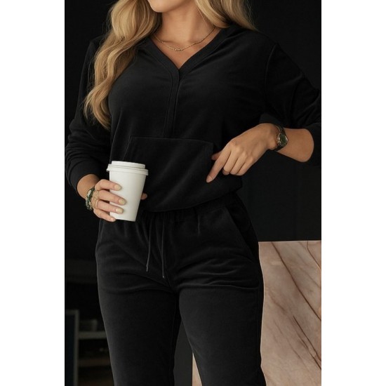 Kadın Uzun Kollu önden Cepli Fermuarlı Kadife Bluz Ve Pantolon Ikili Takım , 29192