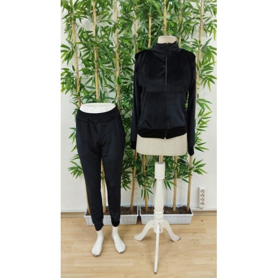 Kadın Uzun Kollu önden Cepli Fermuarlı Kadife Bluz Ve Pantolon Ikili Takım , 29192