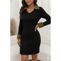 Kadın Uzun Kollu V Yakalı Kürk Detaylı Kaşkorse Elbise, 29187