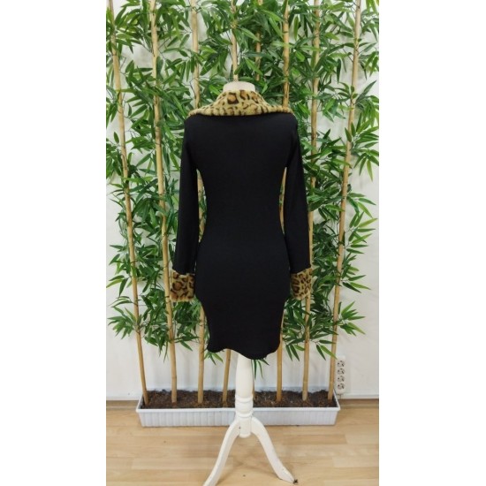 Kadın Uzun Kollu V Yakalı Kürk Detaylı Kaşkorse Elbise, 29187