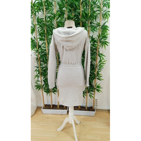 Kadın Uzun Kollu V Yakalı Kapşonlu Cep Detaylı şardonlu Iki Iplik Kısa Elbise , 29186