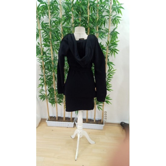 Kadın Uzun Kollu V Yakalı Kapşonlu Cep Detaylı şardonlu Iki Iplik Kısa Elbise , 29185