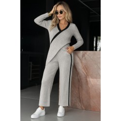 Kadın Uzun Kollu V Yakalı çapraz Detaylı şardonlu Kaşkorse Bluz Ve Pantolon Ikili Takım , 29184