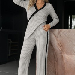 Kadın Uzun Kollu V Yakalı çapraz Detaylı şardonlu Kaşkorse Bluz Ve Pantolon Ikili Takım , 29184