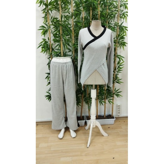 Kadın Uzun Kollu V Yakalı çapraz Detaylı şardonlu Kaşkorse Bluz Ve Pantolon Ikili Takım , 29184