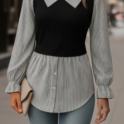 Kadın Uzun Kollu Yakalı önden Düğmeli Ottoman Bluz, 29183