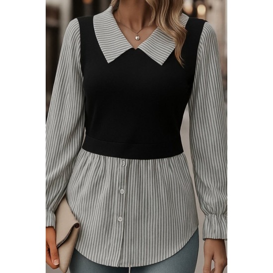 Kadın Uzun Kollu Yakalı önden Düğmeli Ottoman Bluz, 29183