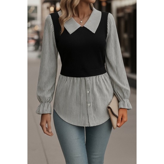 Kadın Uzun Kollu Yakalı önden Düğmeli Ottoman Bluz, 29183