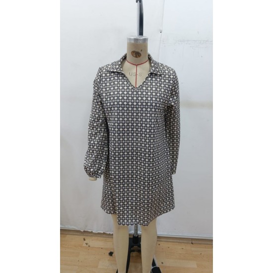 Kadın Uzun Kollu Yakalı Desenli Mini Modal Elbise , 29181 Kadın Uzun Kollu Yakalı Desenli Mini Modal Elbise , 29181