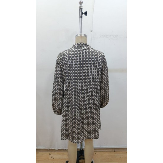 Kadın Uzun Kollu Yakalı Desenli Mini Modal Elbise , 29181 Kadın Uzun Kollu Yakalı Desenli Mini Modal Elbise , 29181