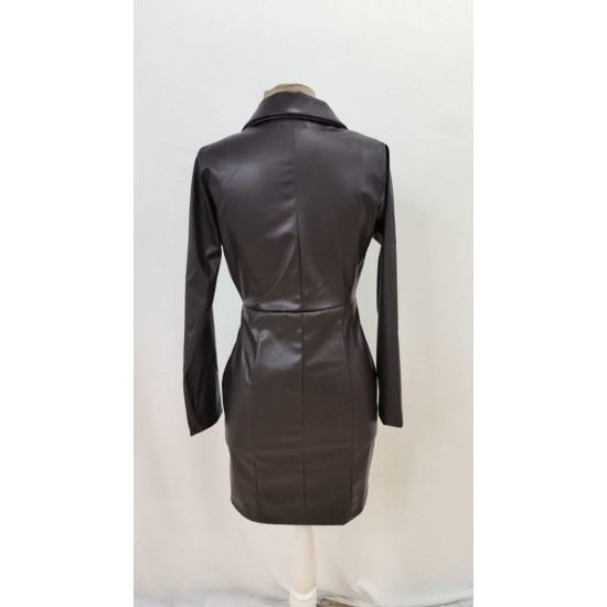 Kadın Uzun Kollu Yakalı Mini Deri Elbise, 29180 Kadın Uzun Kollu Yakalı Mini Deri Elbise, 29180