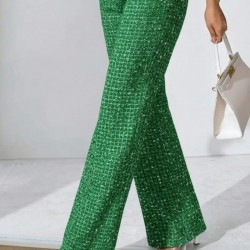 Kadın Yüksek Bel Paçaya Doğru Geniş Dokuma Pantolon , 29178