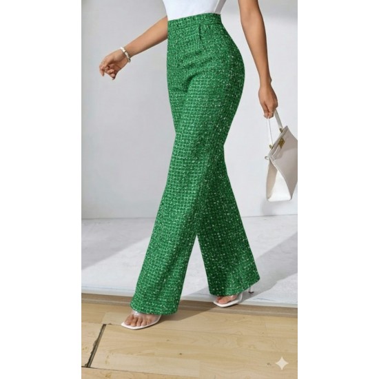 Kadın Yüksek Bel Paçaya Doğru Geniş Dokuma Pantolon , 29178