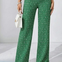 Kadın Yüksek Bel Paçaya Doğru Geniş Dokuma Pantolon , 29178